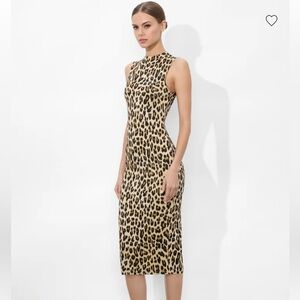 Alice + Olivia DELORA FITTED MOCK NECK DRESS Leopard size 2